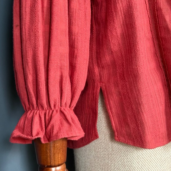 Veronica Beard Kalina Peasant Blouse‎ | Size 8 | Red 100% Cotton Cottagecore Top - Picture 5 of 7